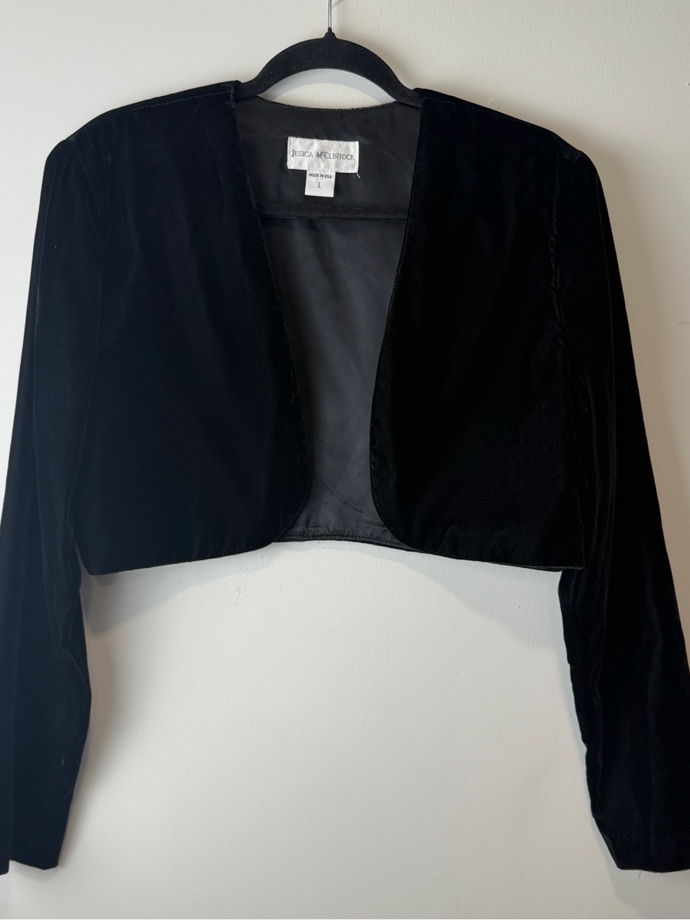 Vintage Jessica McClintock Womens Sz L Black Velvet Bolero Jacket Formal Cropped